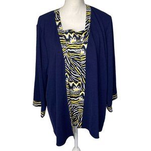 Bob Mackie Women’s Cardigan And Tank Set Navy Blue Zebra 2-piece Artsy Size Xl